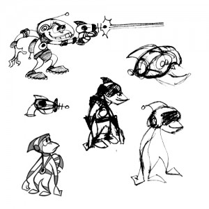 Various sketches of Cargo in his spacesuit
